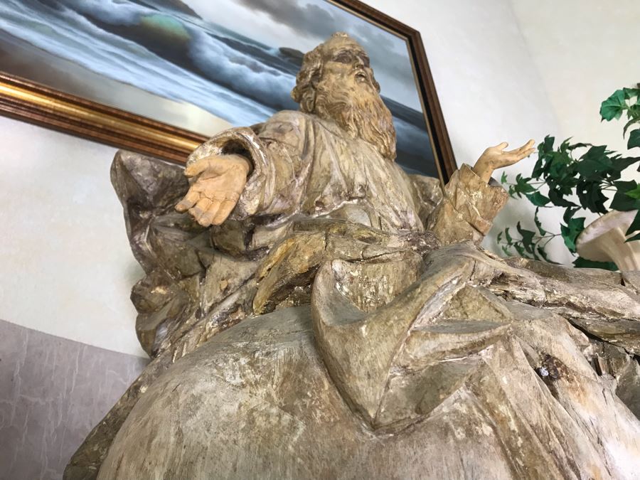 Large Hand Carved Wooden Sculpture Of Biblical Man (Possibly Moses) From Rome Italy 24W X 16D X 36H - See Photos [Photo 10]