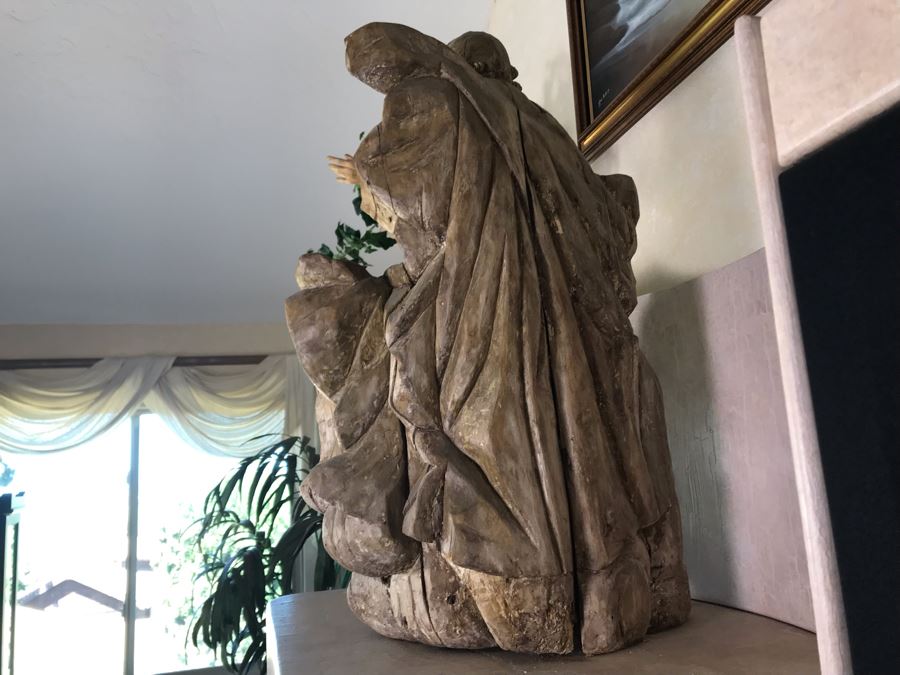 Large Hand Carved Wooden Sculpture Of Biblical Man (Possibly Moses) From Rome Italy 24W X 16D X 36H - See Photos [Photo 17]