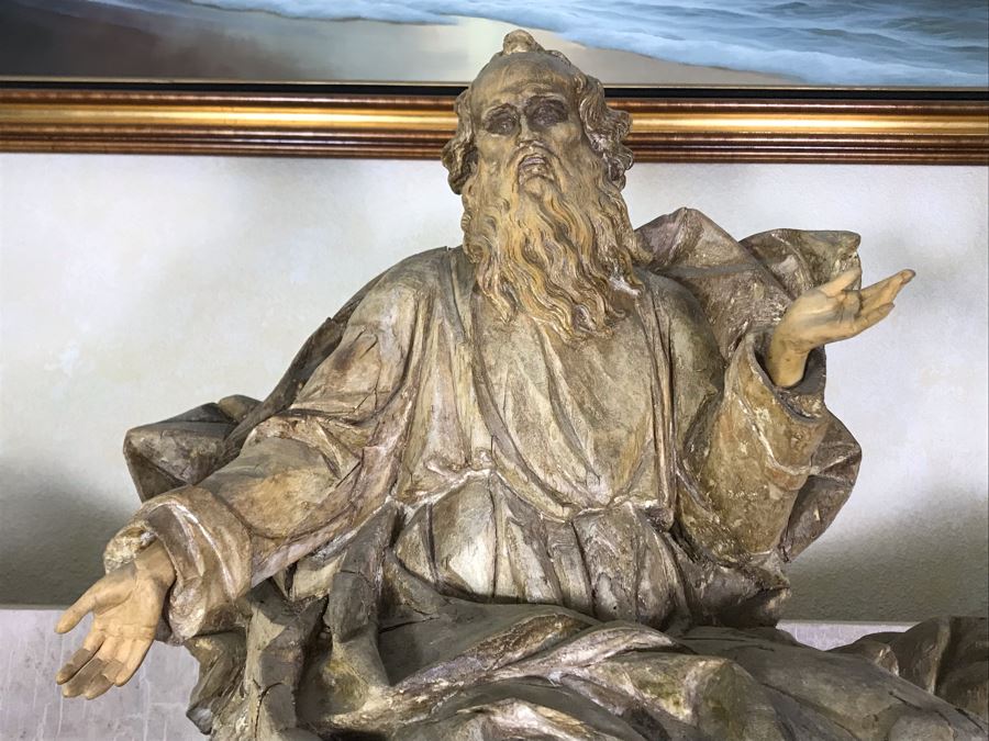 Large Hand Carved Wooden Sculpture Of Biblical Man (Possibly Moses) From Rome Italy 24W X 16D X 36H - See Photos [Photo 5]