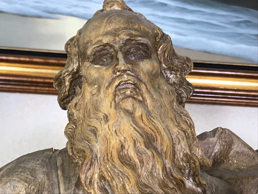 Large Hand Carved Wooden Sculpture Of Biblical Man (Possibly Moses) From Rome Italy 24W X 16D X 36H - See Photos [Photo 8]