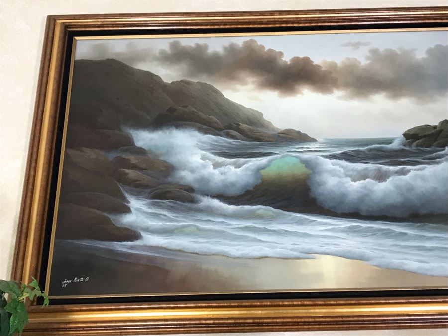 Large Original Seascape Ocean Waves Oil Painting By Jorge Prieto B 1985 [Photo 3]