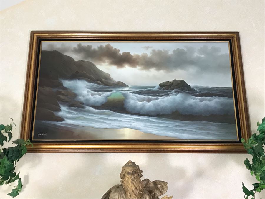 Large Original Seascape Ocean Waves Oil Painting By Jorge Prieto B 1985