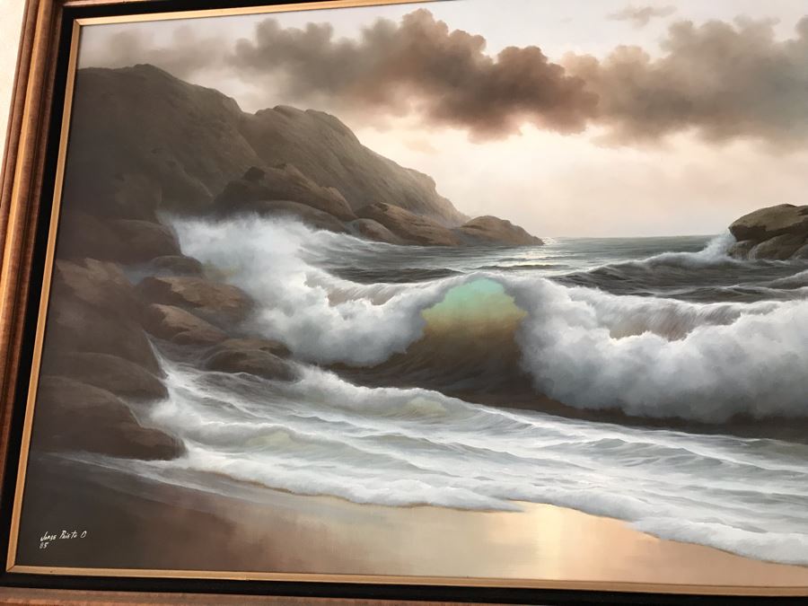 Large Original Seascape Ocean Waves Oil Painting By Jorge Prieto B 1985 [Photo 9]