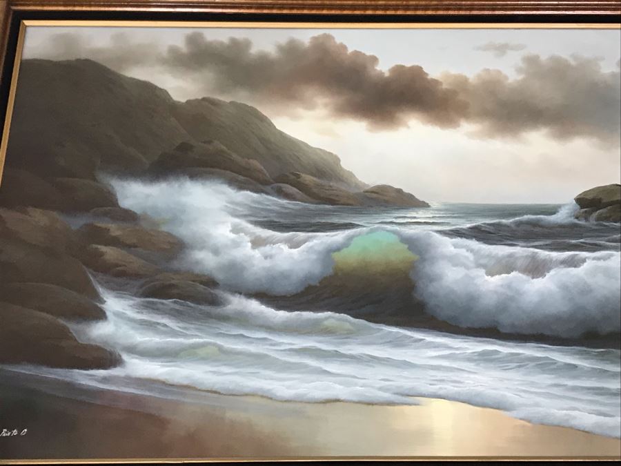 Large Original Seascape Ocean Waves Oil Painting By Jorge Prieto B 1985 [Photo 4]