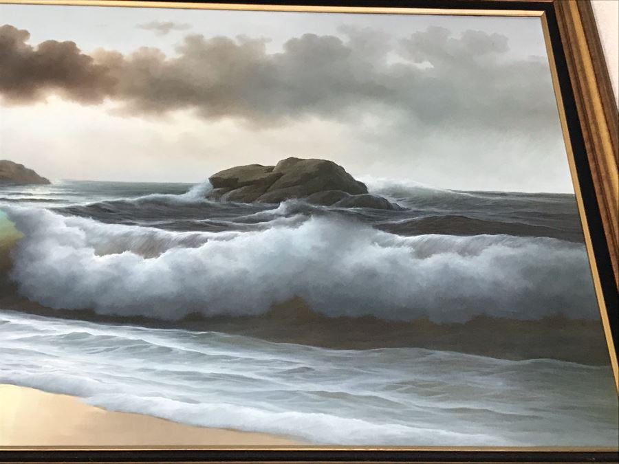 Large Original Seascape Ocean Waves Oil Painting By Jorge Prieto B 1985 [Photo 5]
