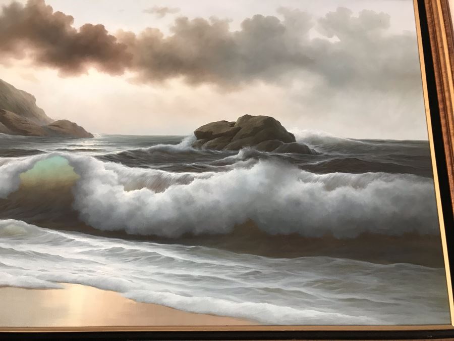 Large Original Seascape Ocean Waves Oil Painting By Jorge Prieto B 1985 [Photo 10]