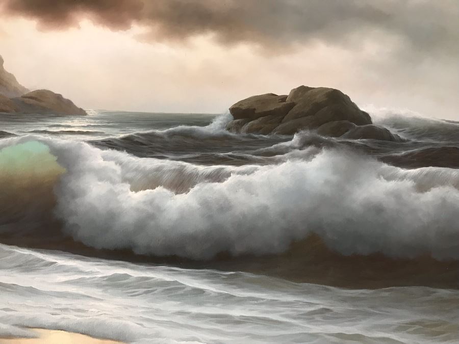 Large Original Seascape Ocean Waves Oil Painting By Jorge Prieto B 1985