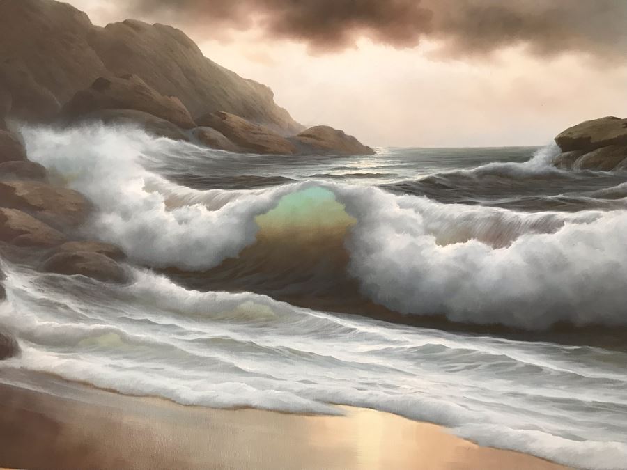 Large Original Seascape Ocean Waves Oil Painting By Jorge Prieto B 1985 [Photo 11]