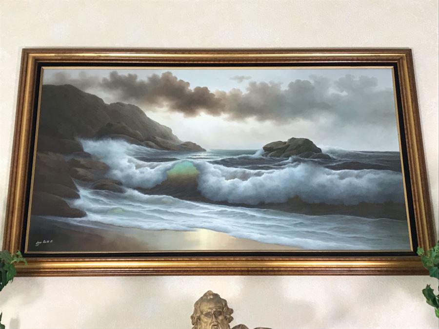 Large Original Seascape Ocean Waves Oil Painting By Jorge Prieto B 1985 [Photo 2]