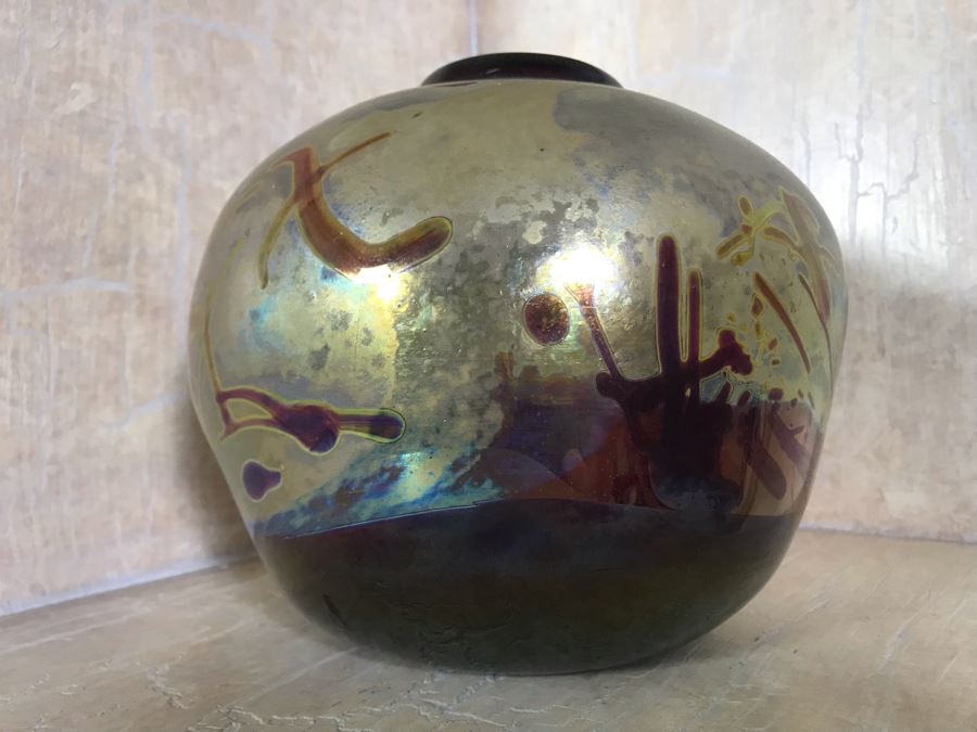 Signed Studio Iridescent Art Glass Vase By Bruce Stowell 8W X 7H [Photo 5]