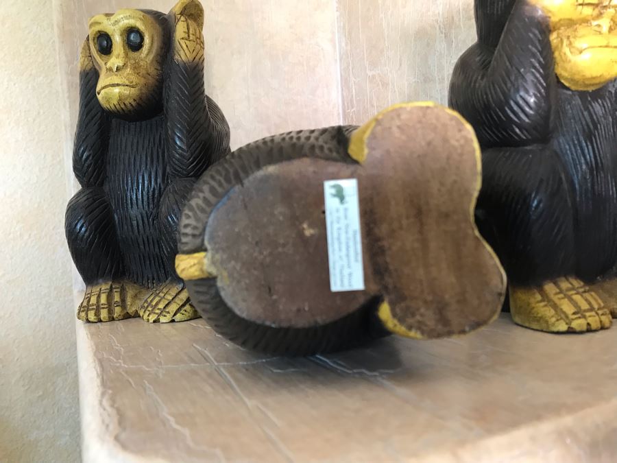Handcrafted Carved Wooden Figures See/Hear/Speak No Evil Monkeys Three Wise Monkeys From Kingdom Of Thailand 8H [Photo 6]