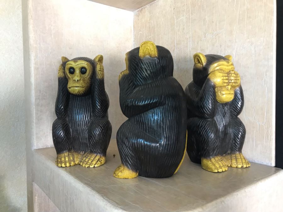 Handcrafted Carved Wooden Figures See/Hear/Speak No Evil Monkeys Three Wise Monkeys From Kingdom Of Thailand 8H [Photo 4]