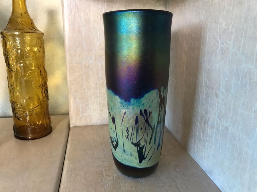 Signed Studio Iridescent Art Glass Vase By Bruce Stowell 5W X 12H [Photo 6]