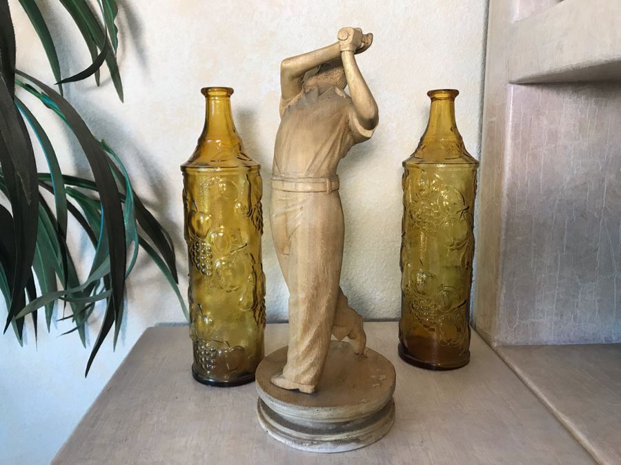 Handcrafted Carved Wooden Golfer Sculpture Statue 16H [Photo 8]