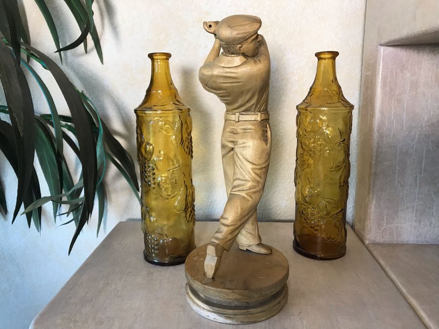 Handcrafted Carved Wooden Golfer Sculpture Statue 16H [Photo 4]