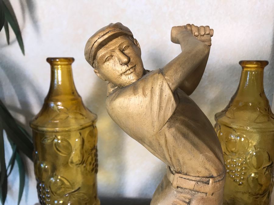 Handcrafted Carved Wooden Golfer Sculpture Statue 16H [Photo 3]