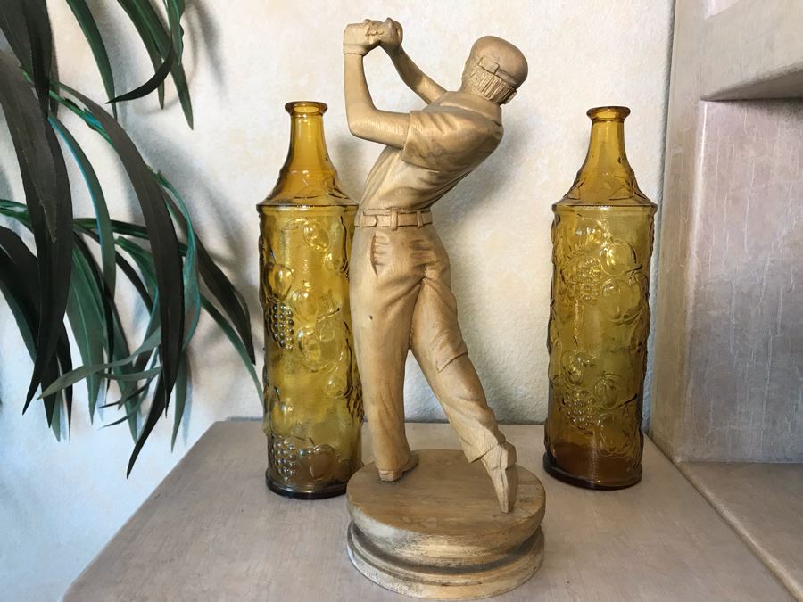 Handcrafted Carved Wooden Golfer Sculpture Statue 16H [Photo 7]