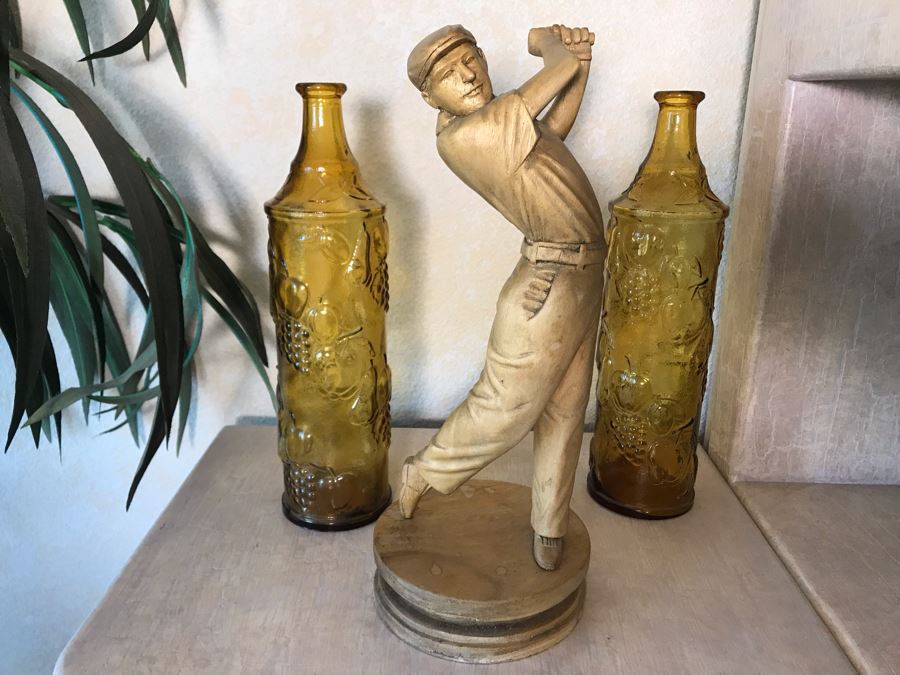 Handcrafted Carved Wooden Golfer Sculpture Statue 16H [Photo 2]