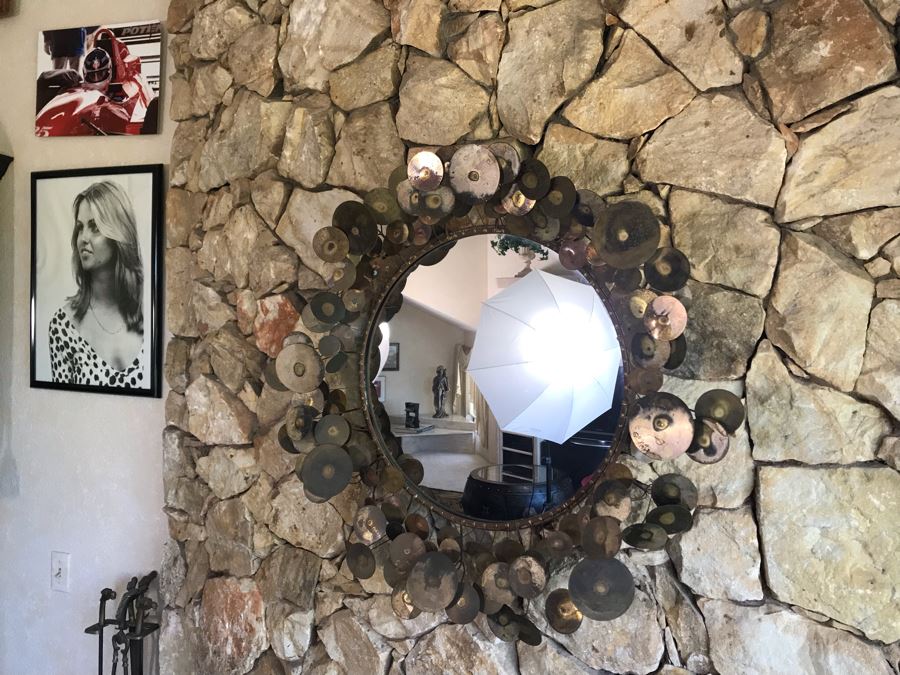 Vintage 1968 Mid-Century Modern Signed Curtis Jere Metal Wall Mirror Sculpture Raindrops 32W [Photo 8]