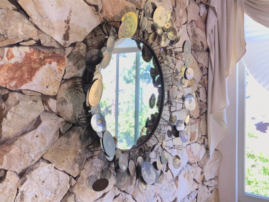 Vintage 1968 Mid-Century Modern Signed Curtis Jere Metal Wall Mirror Sculpture Raindrops 32W [Photo 6]