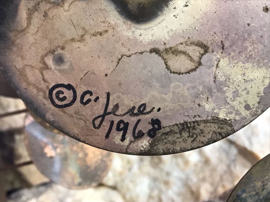 Vintage 1968 Mid-Century Modern Signed Curtis Jere Metal Wall Mirror Sculpture Raindrops 32W [Photo 2]