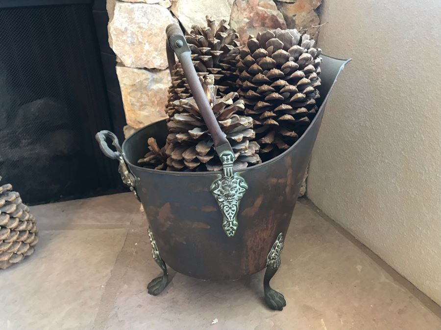 Vintage Brass Footed Coal Ash Scuttle Bucket 18W X 12D X 19H [Photo 1]