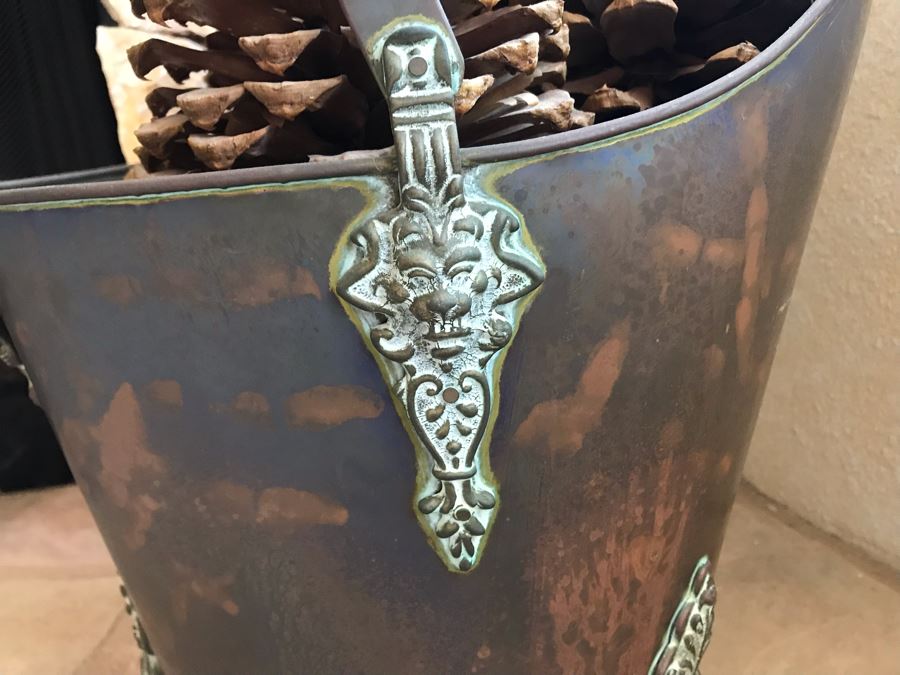 Vintage Brass Footed Coal Ash Scuttle Bucket 18W X 12D X 19H [Photo 3]