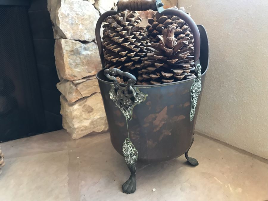 Vintage Brass Footed Coal Ash Scuttle Bucket 18W X 12D X 19H [Photo 7]
