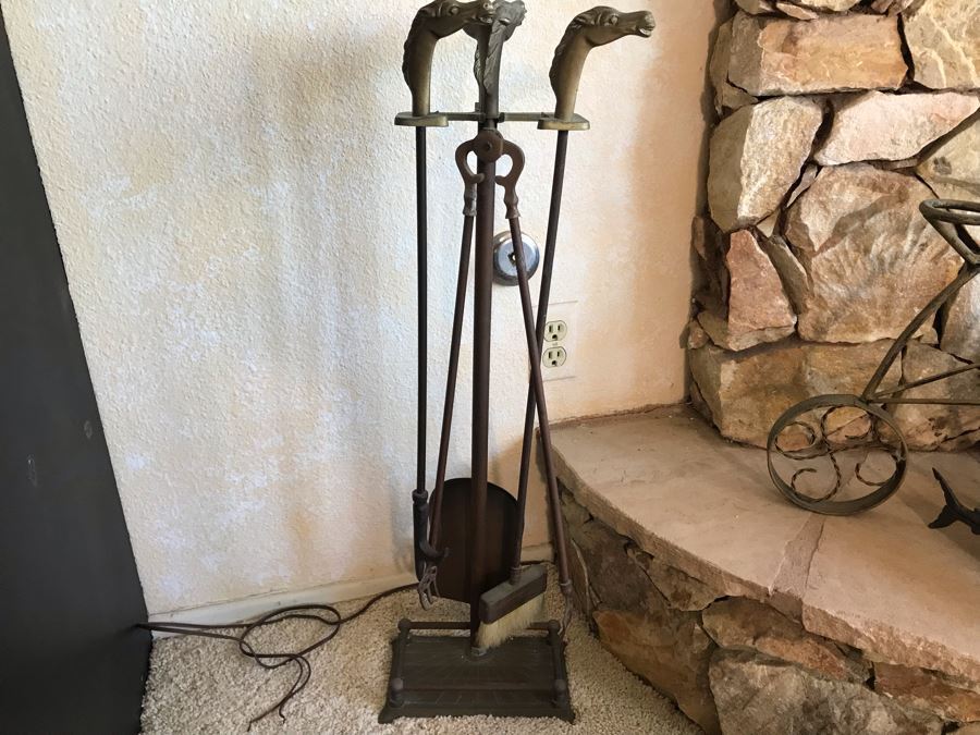 Vintage Brass Horsehead Fireplace Tools [Photo 2]