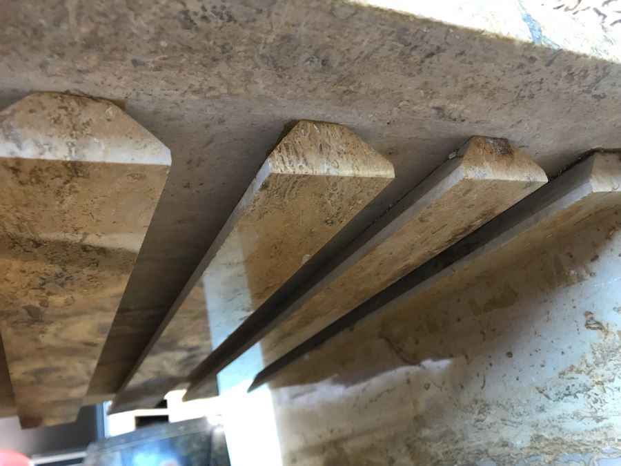 Solid Marble Table With Wine Storage And Overhead Wine Glass Storage On Casters [Photo 9]