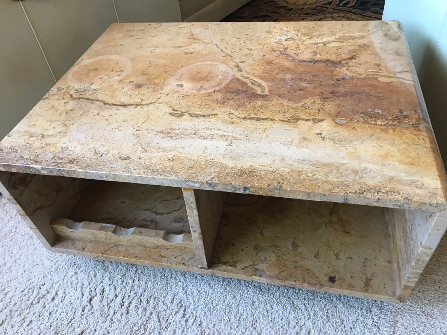 Solid Marble Table With Wine Storage And Overhead Wine Glass Storage On Casters [Photo 4]