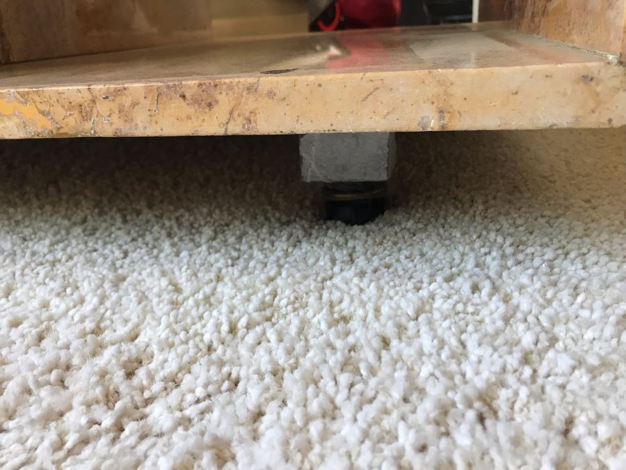 Solid Marble Table With Wine Storage And Overhead Wine Glass Storage On Casters [Photo 7]