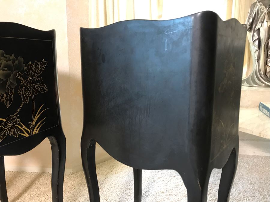 Pair Of Asian Black Lacquer 3-Drawer Side Tables 14W X 10.5D X 26H [Photo 11]