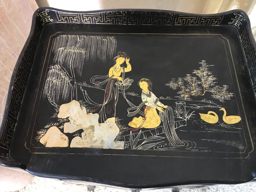 Pair Of Asian Black Lacquer 3-Drawer Side Tables 14W X 10.5D X 26H [Photo 5]