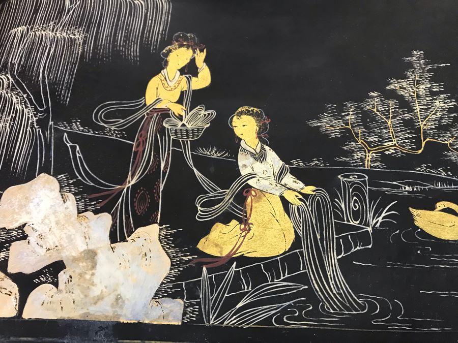 Pair Of Asian Black Lacquer 3-Drawer Side Tables 14W X 10.5D X 26H [Photo 6]