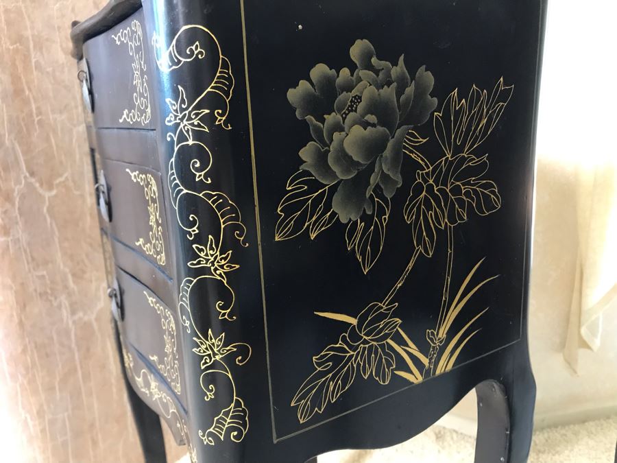 Pair Of Asian Black Lacquer 3-Drawer Side Tables 14W X 10.5D X 26H [Photo 10]