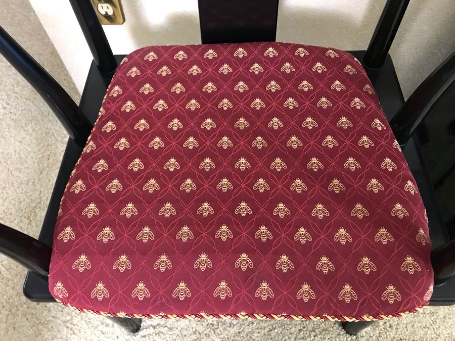 Pair Of Italian Black Wooden Armchairs With Cane Seats (With Red Cushions) [Photo 12]