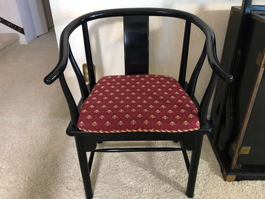 Pair Of Italian Black Wooden Armchairs With Cane Seats (With Red Cushions) [Photo 11]