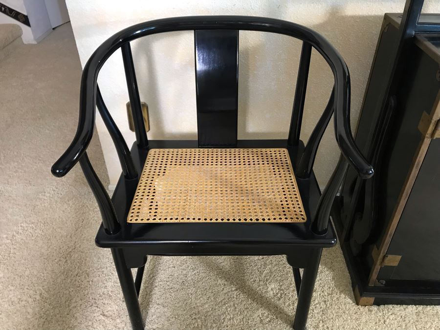 Pair Of Italian Black Wooden Armchairs With Cane Seats (With Red Cushions) [Photo 5]
