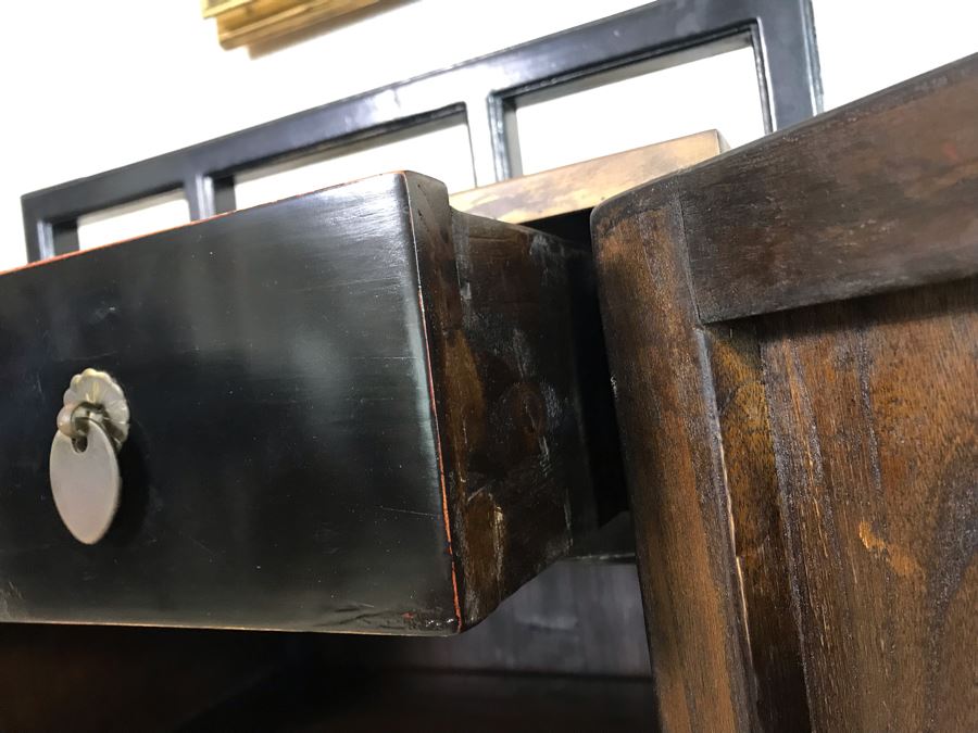 Vintage Asian Cabinet With Brass Hardware, Single Drawer And Three Shelves Lockable 22.5W X 18D X 34H [Photo 15]