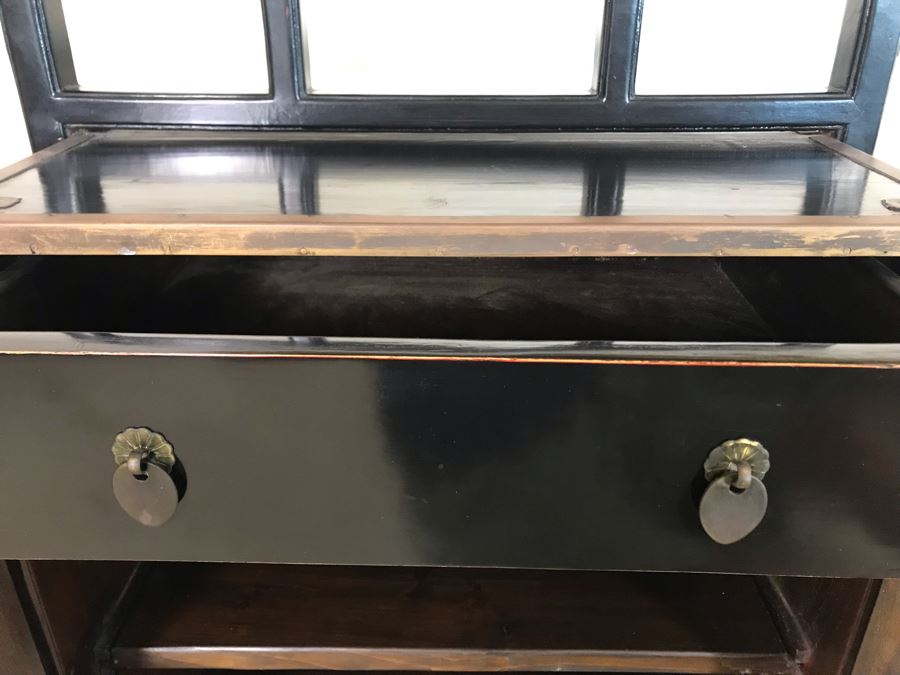 Vintage Asian Cabinet With Brass Hardware, Single Drawer And Three Shelves Lockable 22.5W X 18D X 34H [Photo 16]