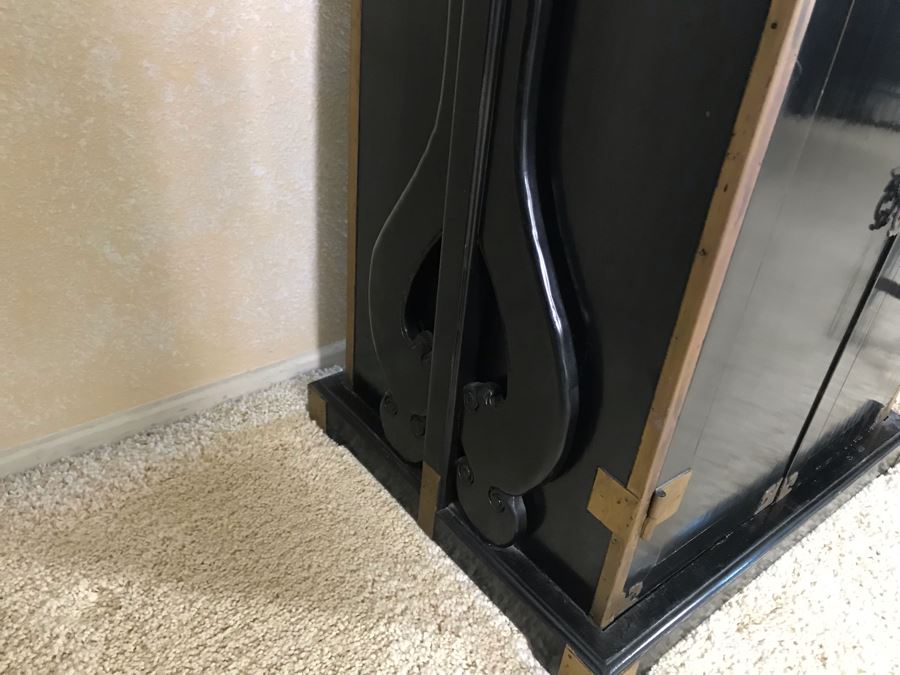 Vintage Asian Cabinet With Brass Hardware, Single Drawer And Three Shelves Lockable 22.5W X 18D X 34H [Photo 7]