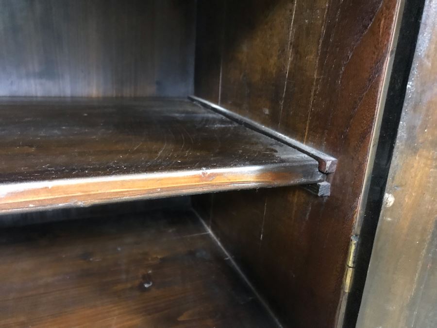 Vintage Asian Cabinet With Brass Hardware, Single Drawer And Three Shelves Lockable 22.5W X 18D X 34H [Photo 12]