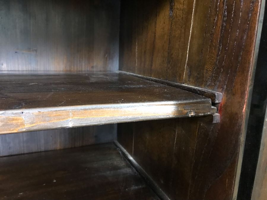 Vintage Asian Cabinet With Brass Hardware, Single Drawer And Three Shelves Lockable 22.5W X 18D X 34H [Photo 11]