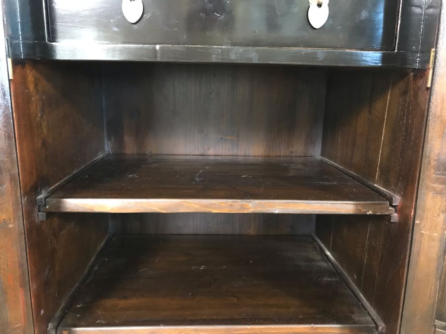 Vintage Asian Cabinet With Brass Hardware, Single Drawer And Three Shelves Lockable 22.5W X 18D X 34H [Photo 13]