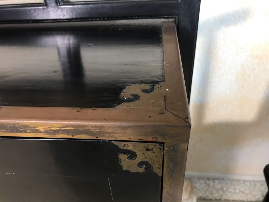 Vintage Asian Cabinet With Brass Hardware, Single Drawer And Three Shelves Lockable 22.5W X 18D X 34H [Photo 19]