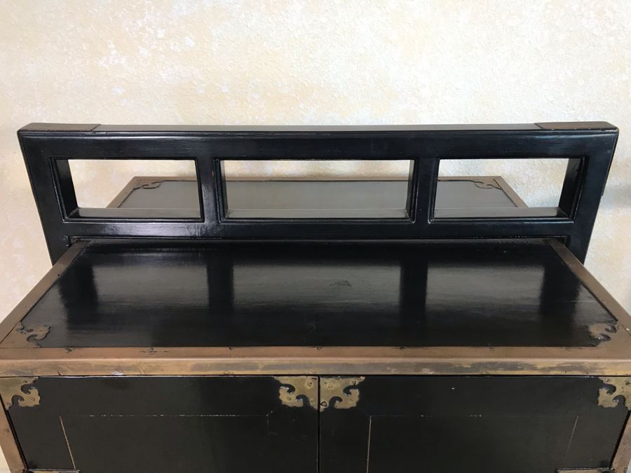 Vintage Asian Cabinet With Brass Hardware, Single Drawer And Three Shelves Lockable 22.5W X 18D X 34H [Photo 18]