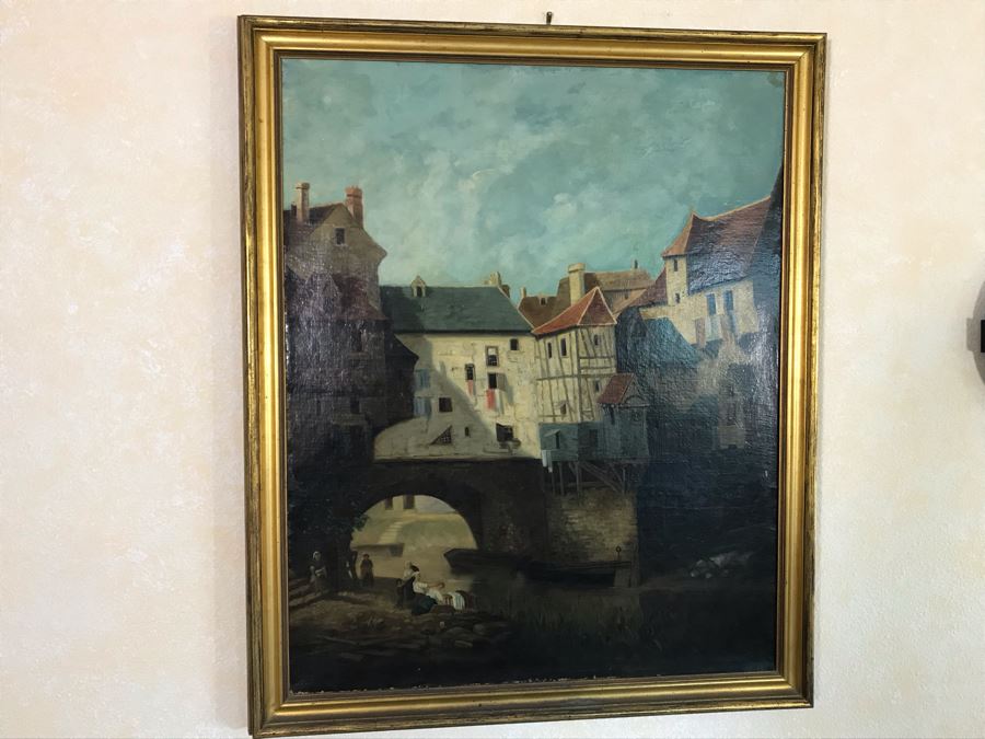 Original Antique Oil Painting No Signature Visible On Front - Pencil Signature On Back 32W X 39H [Photo 4]