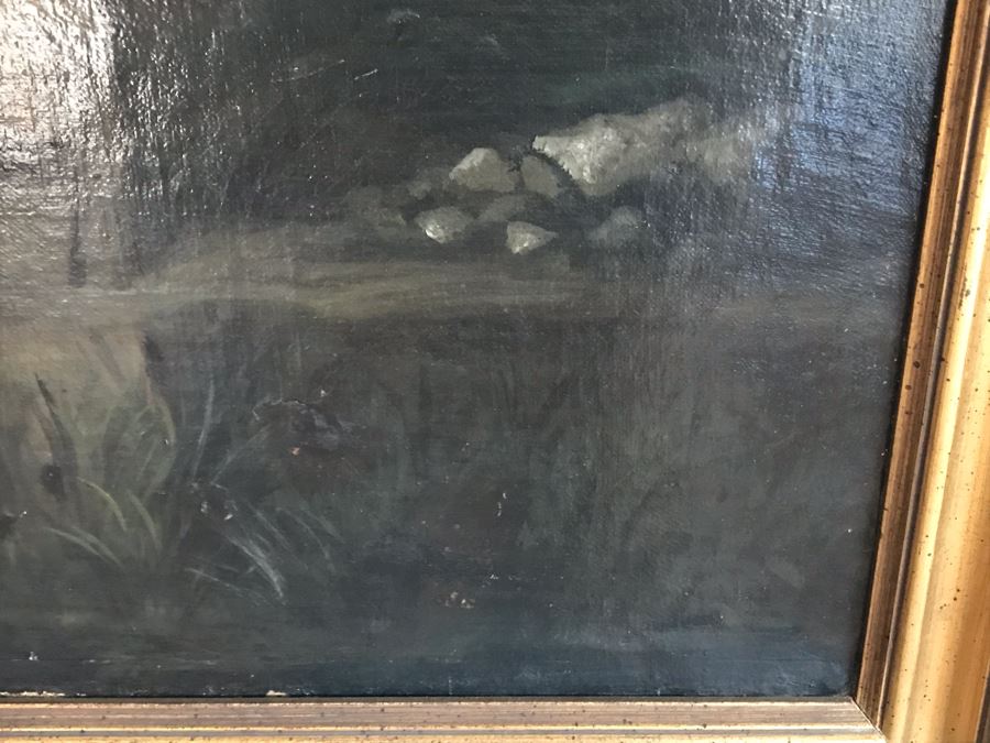 Original Antique Oil Painting No Signature Visible On Front - Pencil Signature On Back 32W X 39H [Photo 14]