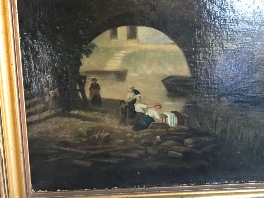 Original Antique Oil Painting No Signature Visible On Front - Pencil Signature On Back 32W X 39H [Photo 10]